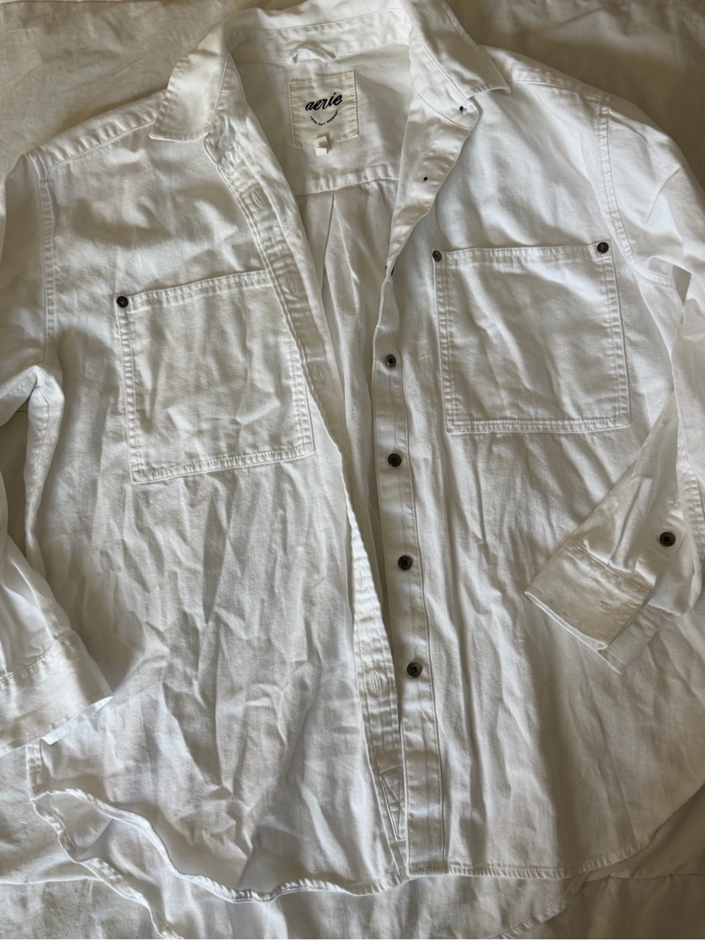 aerie White Casual Button-Up Shirt